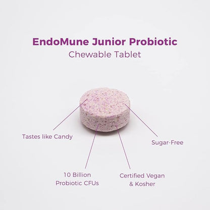 EndoMune Jr Advanced Kids Probiotic and Prebiotic | 10 Billion CFUs | 4 Strains Bacteria and FOS Prebiotic | Physician Formulated | 30 Chewable Tablets