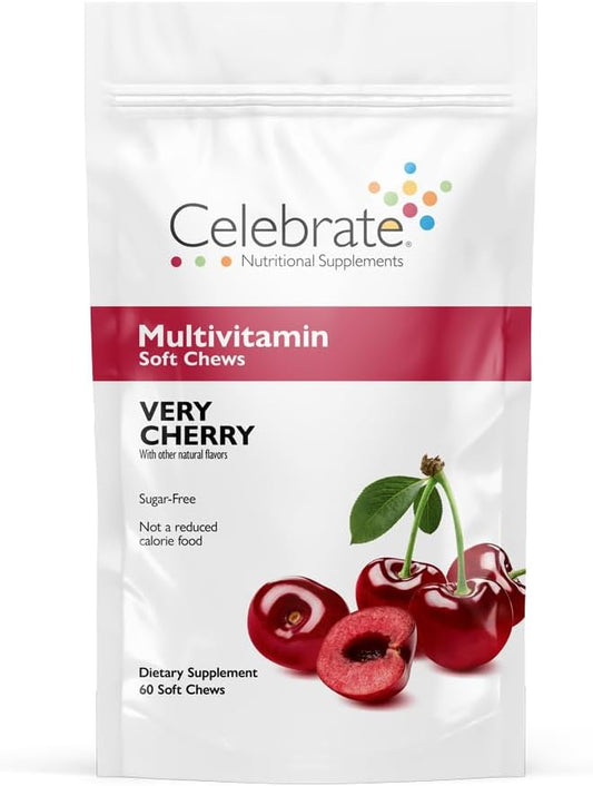 Celebrate Vitamins Bariatric Multivitamin Soft Chews - Essential Vitamins & Minerals, Sugar & Gluten Free - Gastric Bypass & Sleeve Gastrectomy Supplement - Cherry (60ct)