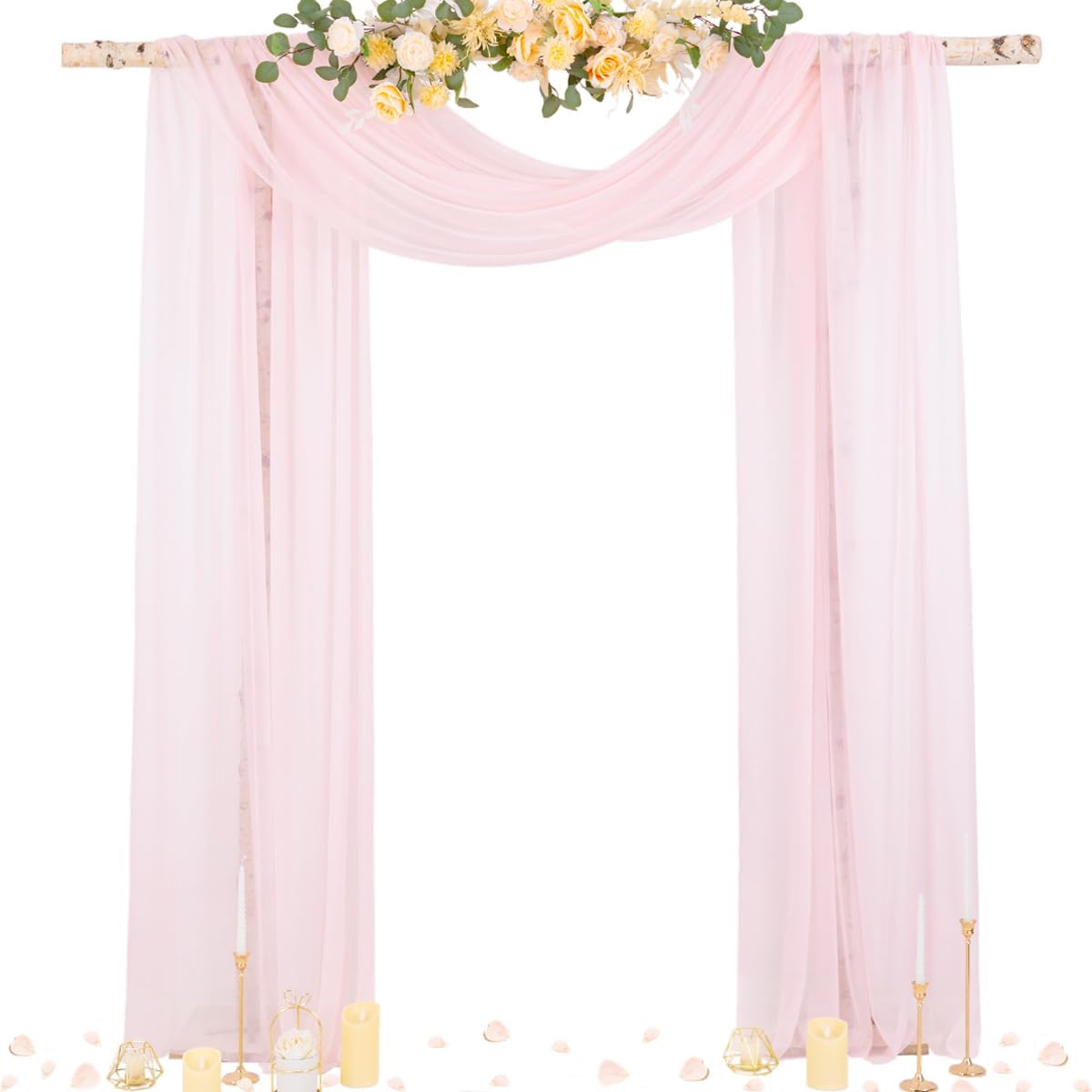 Socomi Blush Pink Wedding Arch Draping Fabric 29" x 20Ft 4 Panels Sheer Outdoor Curtain Drapes Extra Long for Bridal Baby Shower Ceremony Birthday Party Decor