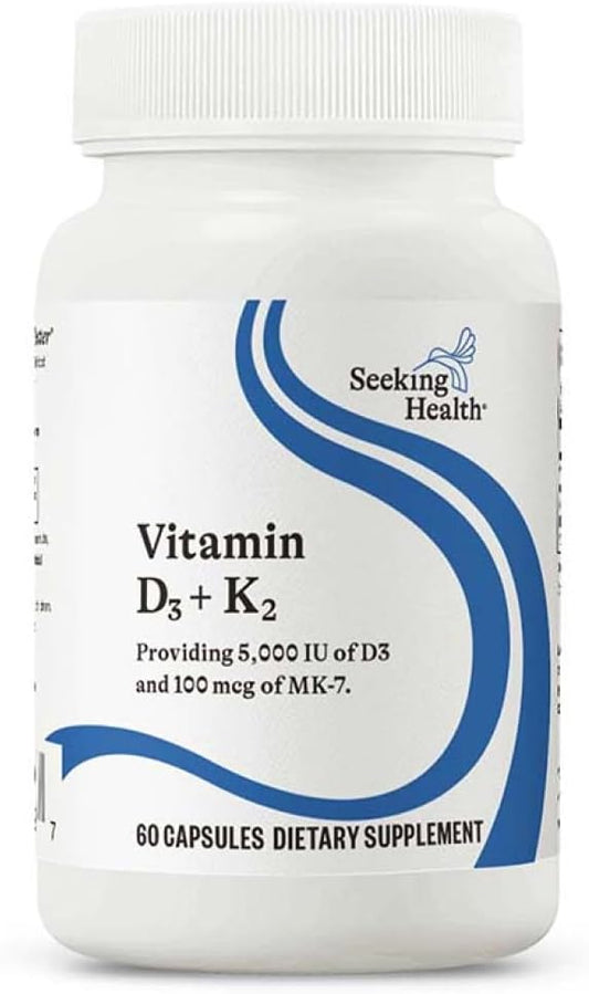 Vitamin D3 + K2 | 5000 IU of D3 (as cholecalciferol) for Optimal Calcium Absorption | 100 mcg of K2 (as menaquinone-7) for Circulatory Health | Supports Bone & Immune Health | 60 Vegetarian Capsules