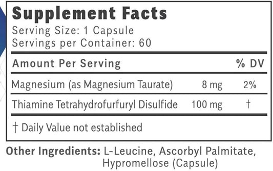 Thiamax Vitamin B1 (Thiamine TTFD), The Original, No Toxic Fillers, Supports Energy Metabolism, High Dose, Third Party Tested, All Active Ingredients 100mg, 60 Count