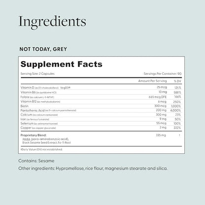 Not Today, Grey Daily Hair Supplement | Slows Grey Hair Growth & Repigment | Promotes Healthier, Thicker Hair | Biotin, B +D Vitamins & Proprietary Complex | Vegan & Gluten Free (3 Month Supply)