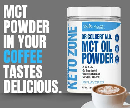 Dr. Colbert's Keto Zone MCT Oil Powder | Unflavored | 70% C8 | 30% C10 | 0 Net Carbs | Gluten Free | 30 Day Supply | 300g |