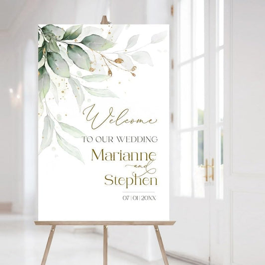 Sage Wedding Welcome Sign Template | Printable Greenery Gold Welcome Sign | Eucalyptus Wedding Welcome Board | Wedding Signs for Ceremony
