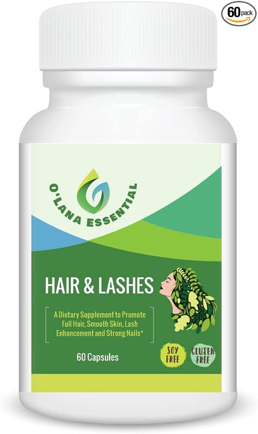 Hair Lashes Skin Nails Supplement to Promote Full Hair Glowing Skin Lash Enhancement and Strong Nails GMP Certified with Biotin Collagen Niacin Zinc Vitamin A C & D3 60 Capsules O’Lana Essential