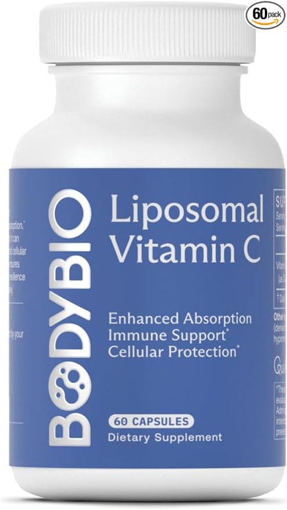 BodyBio Liposomal Vitamin C - Powerful Antioxidant for Immune Support and Cellular Health, Pure Ascorbic Acid with Maximum Absorption
