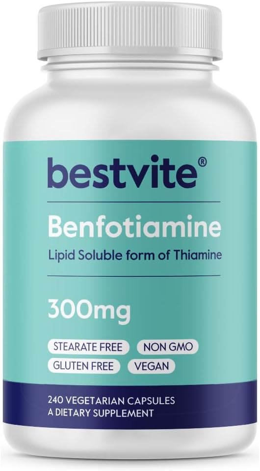 BESTVITE Benfotiamine 300mg (240 Vegetarian Capsules) No Stearates - No Silicon Dioxide - Vegan - Non GMO - Gluten Free