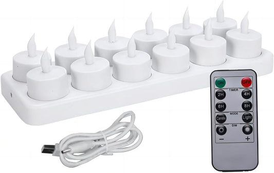 Rechargeable LED Tea Lights, Flickering Flameless Candles with Remote Timer, 12 PCS Electric Battery Operated Candles with Charging Base for Christmas Halloween Weddings Decorative