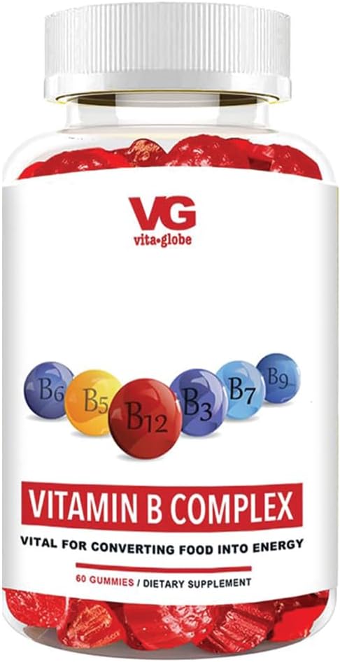 B Complex Gummy Vitamins - Strawberry Flavor with Vitamin C, Niacin, B6, B12 & Biotin for Energy, Heart Health and Brain Support, 60 Count (Pack of 1)