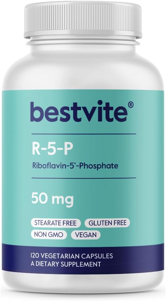 BESTVITE Riboflavin 5'-Phosphate 50mg (120 Vegetarian Capsules) - No Stearates - Vegan - Non GMO - Gluten Free - Bioactive Form of Vitamin B2