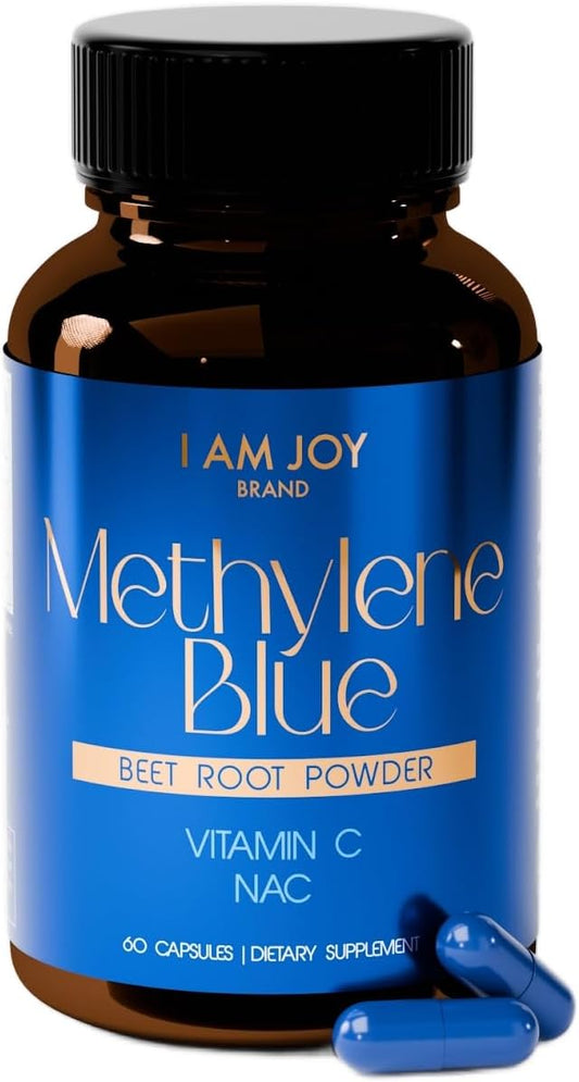 Methylene Blue Capsules (USP Pharma Grade) with NAC for Antioxidant Support, Vitamin C for Absorption, Beet Root for Blood Flow, Cognitive Brain Boost, Memory, Focus & Energy 60ct