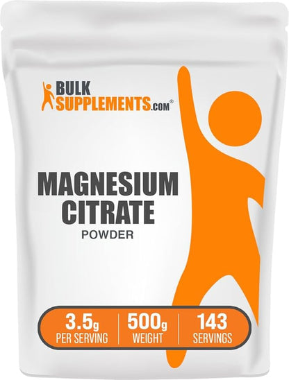BulkSupplements.com Magnesium Citrate Powder - Magnesium 400mg Supplement, Easily Absorbable - Pure & Gluten Free, 3.5g per Serving, 500g (1.1 lbs) (Pack of 1)
