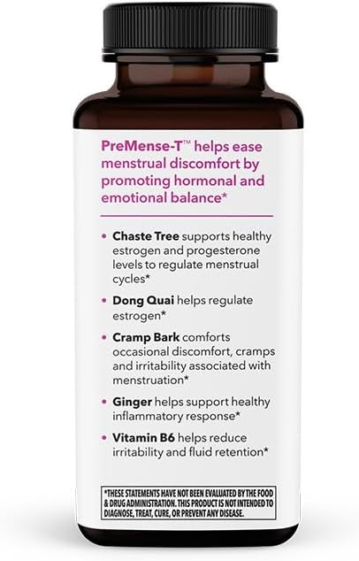 LifeSeasons - PreMense-T - PMS Relief Supplement - Support for Pre-Menstrual Symptoms, Cramping & Breast Tenderness - Nourish Tissue - Ginger Crampbark Dong Quai Chasteberry & Vitamin B6-60 Capsules