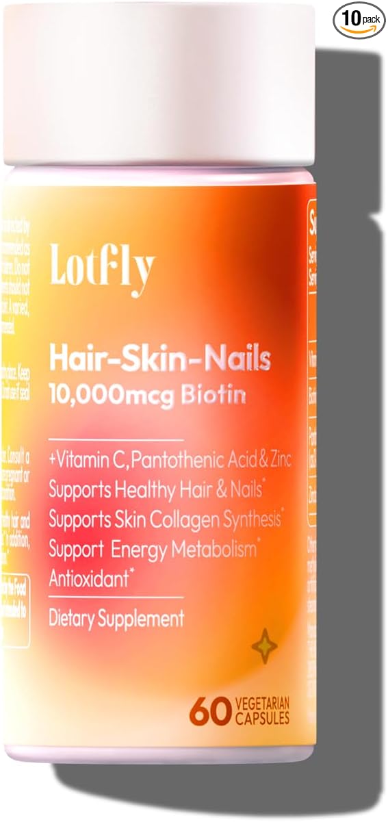 Biotin 10000 mcg with Zinc Vitamin C & Calcium Pantothenate – Supports Healthy Hair Growth, Strong Nails & Glowing Skin for Women & Men | Made in The USA | 60 Vegan Capsules (2 Months Supply)