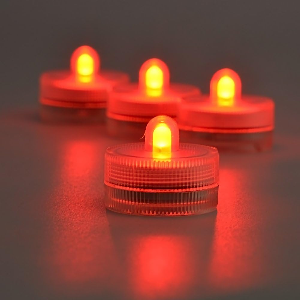 KITOSUN Submersible LED Lights cr2032 Battery Powered Underwater Waterproof LED Tea Light Candles for Events Wedding Centerpieces Vase Floral Xmas Holidays Home Decor Lighting(Pack of 12) (Red)