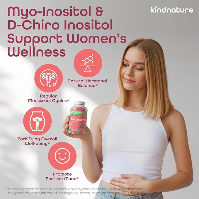 Kind Nature Myo-Inositol & D-Chiro Inositol Gummies with Vitamin D & Folate - Ideal 40:1 Ratio - 30 Day Supply