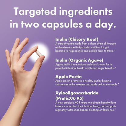 BIOHM Prebiotic Fiber Supplement (60 Capsules) 4 Diverse Dietary Fibers to Support Probiotic Environment, Helps Improve Gut Health and Immune System, Includes Inulin & Apple Pectin Powder