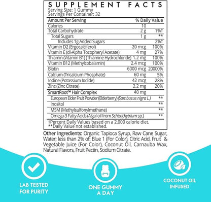SugarBearPro Hair Vitamin Gummy 2 Month Supply & 1 Pure Batana Natural Hair Growth Oil-Extra Strength Biotin 6000mcg, Women, Men, Vegan Vitamin B12, MSM, Inositol, Elderberry, Kosher