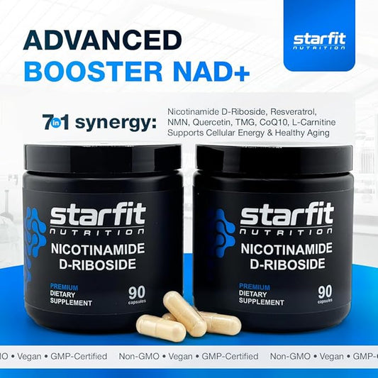 STARFIT - Nicotinamide D-Riboside, Booster NAD+, Energy & Focus Supplement, Anti-Aging Cellular Support, 90 Capsules