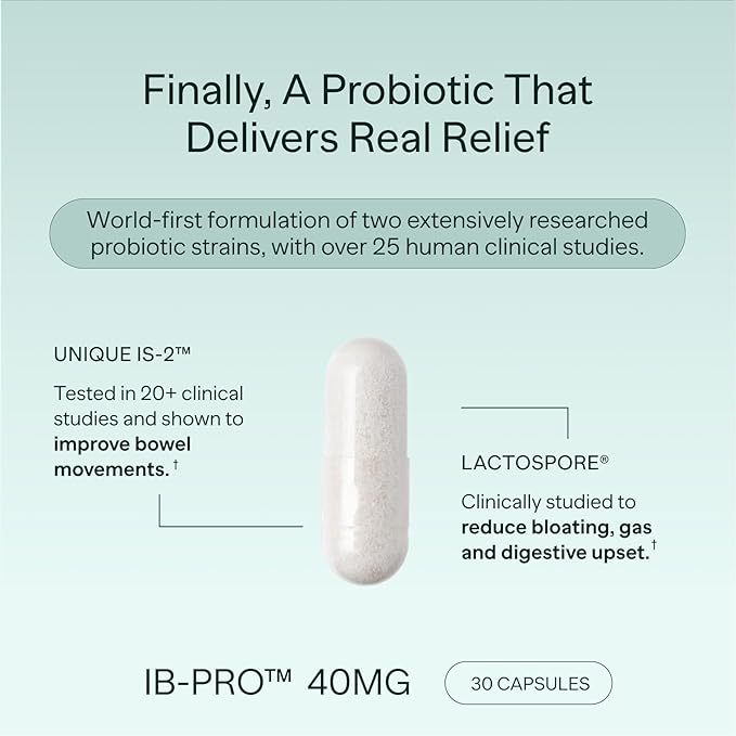 IB-PRO Bacillus Coagulans Probiotic - 2-1 Lactospore & Unique is-2 for Occasional Constipation, Bloating & Digestive Upset - 3rd Party Verified - 30 Capsules