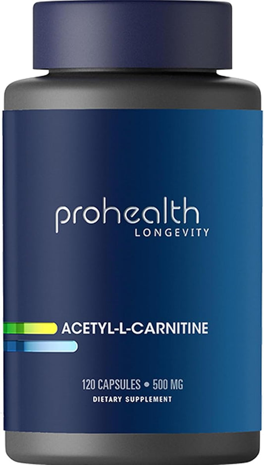 ProHealth Longevity Acetylcarnitine Brain & Heart Health Booster. Potent Antioxidant for Cognitive Protection & Muscle Maintenance. Supports Youthful Cellular Energy. 500 mg Per Serving, 120 Servings