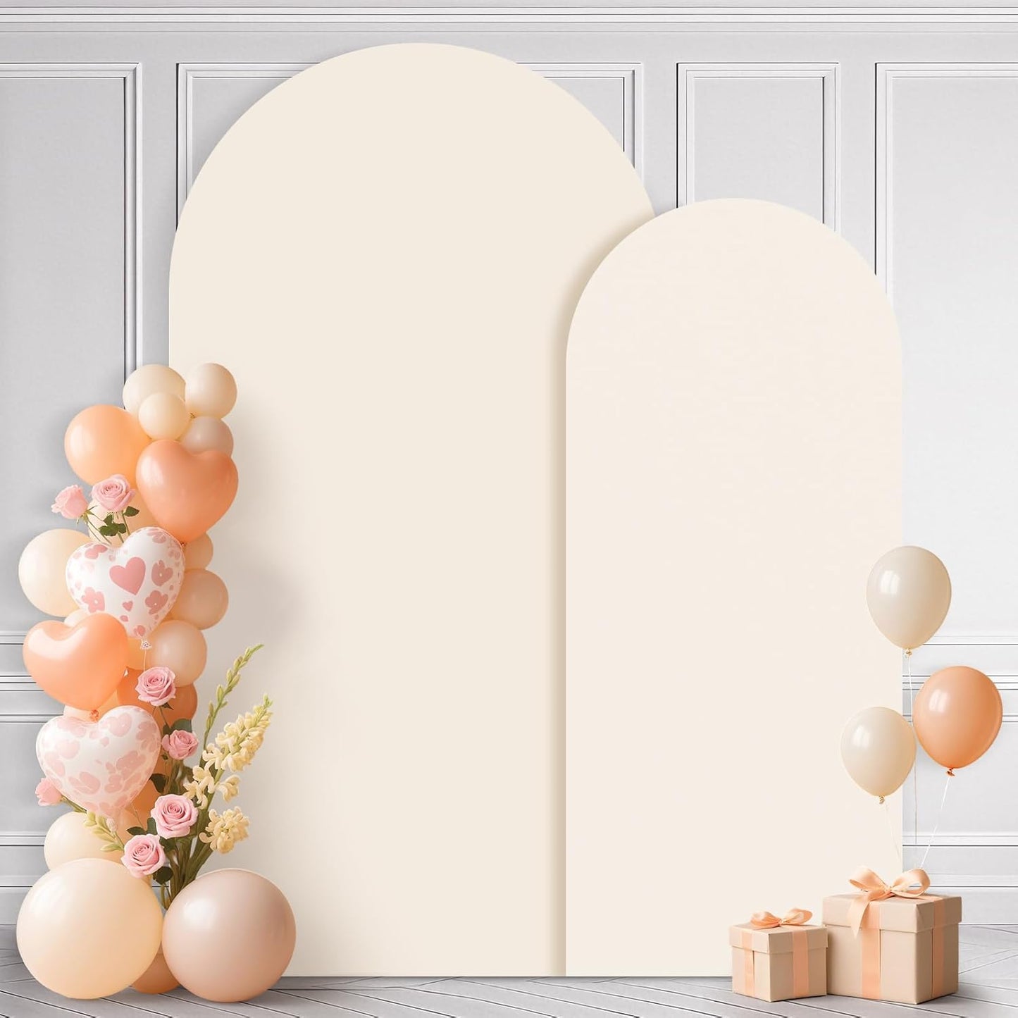 Ledido Wedding Arch Backdrop Cover 6FT 7.2FT Arch Covers 2Set Fitted Stretchy Spandex Round Top Stand Backdrop Cover for Wedding Banquet Ceremony Birthday Party Baby Shower Event Decoration,Beige