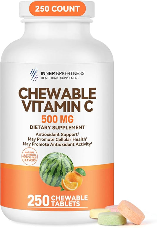 Vitamin C 500 mg, Vitamin C Chewable, Dietary Supplement for Immune Support, 250 Tablets, 250 Day Supply, Assorted Fruit Flavors