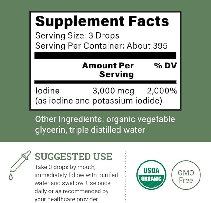 Organic Lugol's Iodine (2-Pack), Iodine and Potassium Iodide 2% Solution 3000 mcg - Liquid Supplement Drops for Thyroid Support for Women & Men, Metabolism Health, Detox Boost - 395 Servings (2 Fl Oz)