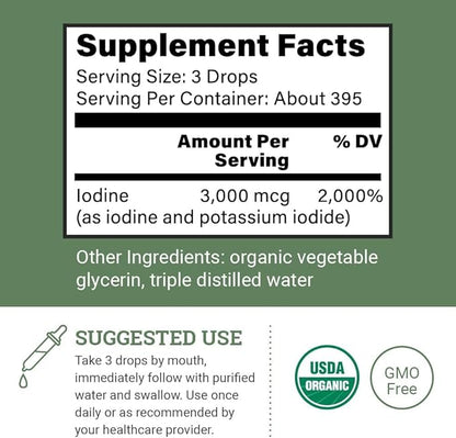 Organic Lugol's Iodine (2-Pack), Iodine and Potassium Iodide 2% Solution 3000 mcg - Liquid Supplement Drops for Thyroid Support for Women & Men, Metabolism Health, Detox Boost - 395 Servings (2 Fl Oz)