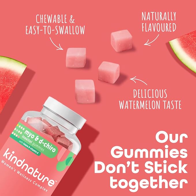 Kind Nature Myo-Inositol & D-Chiro Inositol Gummies with Vitamin D & Folate - Ideal 40:1 Ratio - 30 Day Supply