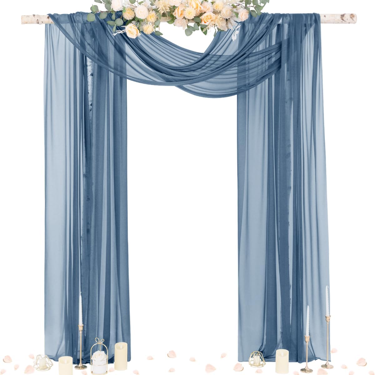 Socomi Wedding Arch Draping Fabric 29" x 20Ft 4 Panels Dusty Blue Sheer Outdoor Curtain Drapes Extra Long for Bridal Baby Shower Ceremony Birthday Party Decor