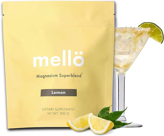 mellö Magnesium Supplement Superblend Powder - Magnesium Glycinate with L-Theanine, GABA, and 70 Trace Minerals - Supports Sleep, Relaxation, Balanced Energy - Lemon Flavor, 30 Servings