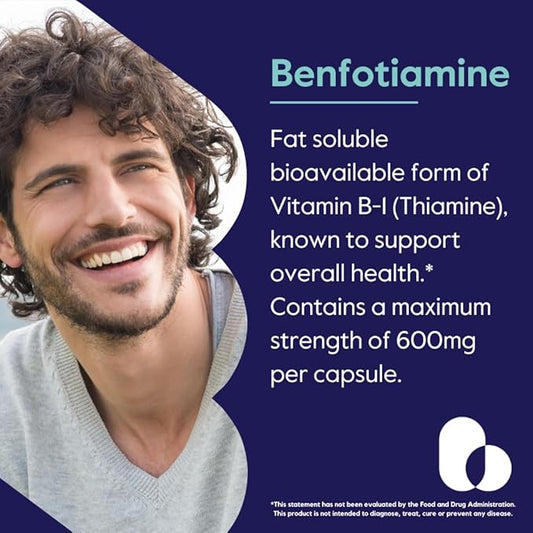 Ultra Benfotiamine 600mg per Capsule (120 Vegetarian Capsules) (60x2) No Stearates - No Silicon Dioxide - Vegan - Non GMO - Gluten Free - Maximum Strength Benfotiamine