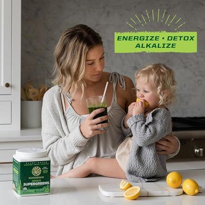 Organic Greens Powder Superfood Complex | Organic Super Greens Powder from Raw Juice with Probiotics Moringa Leaf & Electrolyte Minerals | Vegan Non-GMO No Added Sugar (Mint, 45 Servings)