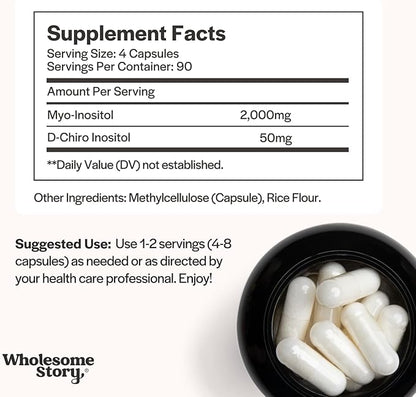 Wholesome Story Myo-Inositol & D-Chiro Inositol Supplement for Women | Fertility Supplements for Hormonal Balance & Ovarian Health Support | Myoinositol | Ideal 40:1 Ratio | 90 Servings