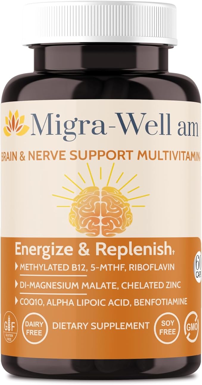 Migra-Well AM: Energizing Daily Methylated Multivitamin with Bioavailable Minerals & Antioxidants Supporting Brain & Nerve Heath for Women and Men - Without Iron (60 Capsules)