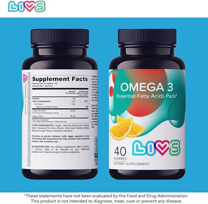 Omega 3 Gummies for Adults with Flaxseed Oil (Omega 3, 6, 9) – Heart Health, Brain Function, Joint & Eye Support for Women & Men | Vegan, Non GMO, Gluten Free Gummy Vitamins | Orange Flavor- 40ct