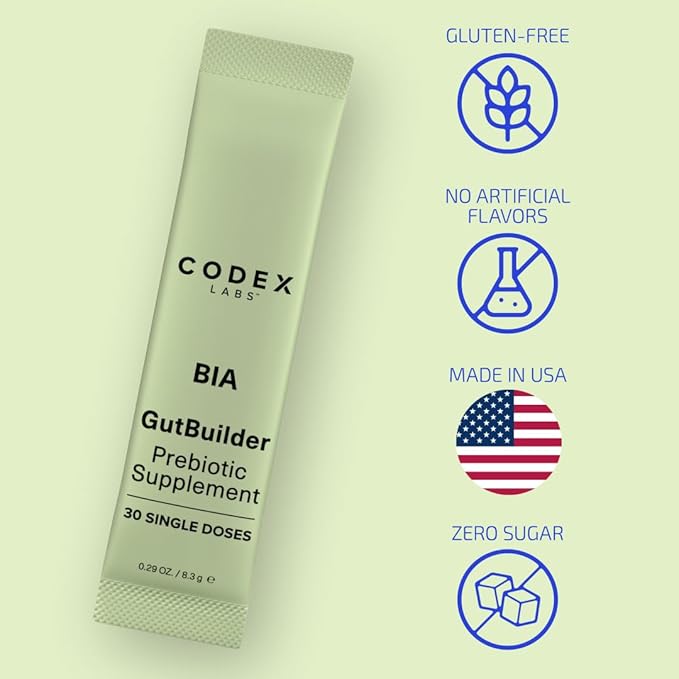 Prebiotics for Digestive Health & Immune System Support – Dietary Fibers, Antioxidants & Superfoods for Gut Barrier Strength & Gut Microbiome Balance | 30-Day Supply | Codex Labs BIA GutBuilder