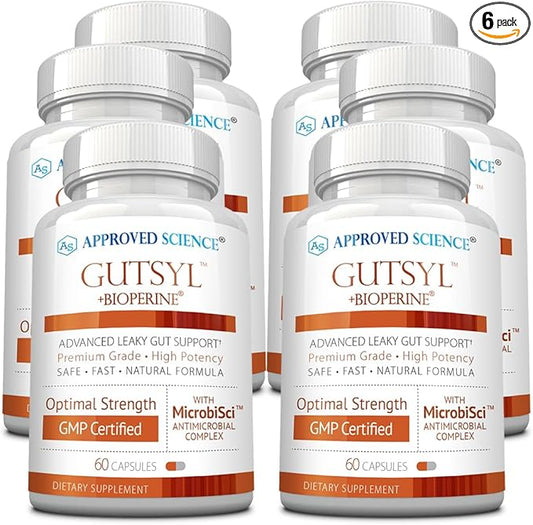 Approved Science® Gutsyl- Leaky Gut Supplement- Protect GI Tract with Aloe Vera, Marshmallow Root, Licorice, and Slippery Elm- Contains Prebiotic and BioPerine- 6 Month Supply