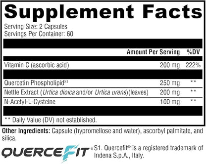 XYMOGEN Quercetin 20× Plus - Quercetin Supplements - Complex with Vitamin C, N-Acetyl-L-Cysteine & Nettles - Formulated for Respiratory Support - Vegan & Gluten-Free (120 Capsules)