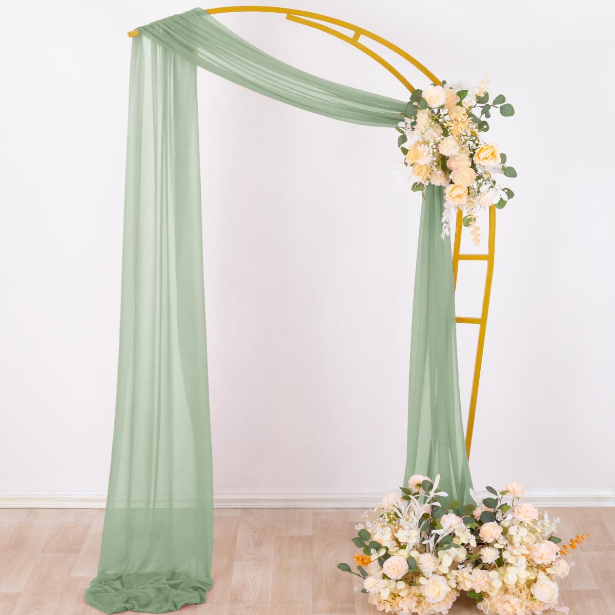 Socomi Sage Green Sheer Wedding Arch Draping Fabric 29" x 20Ft 2 Panels Outdoor Curtain Drapes Extra Long for Bridal Baby Shower Ceremony Birthday Party Decor