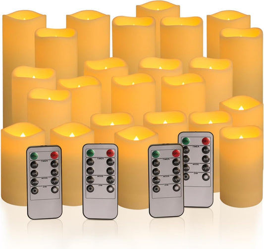 24-Pack LED Flameless Candles with Remote Control -Remote flameless Candles- Timer Candles -3D Flame, for Halloween Christmas Parties,Wedding,Home,Gift and Special Occasions(Three Sizes)