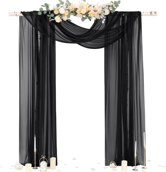 Socomi Black Sheer Gothic Wedding Draping Fabric 29" x 20Ft 2 Panel Outdoor Curtain Arch Drapes Extra Long for Bridal Baby Shower Ceremony Birthday Party Decor