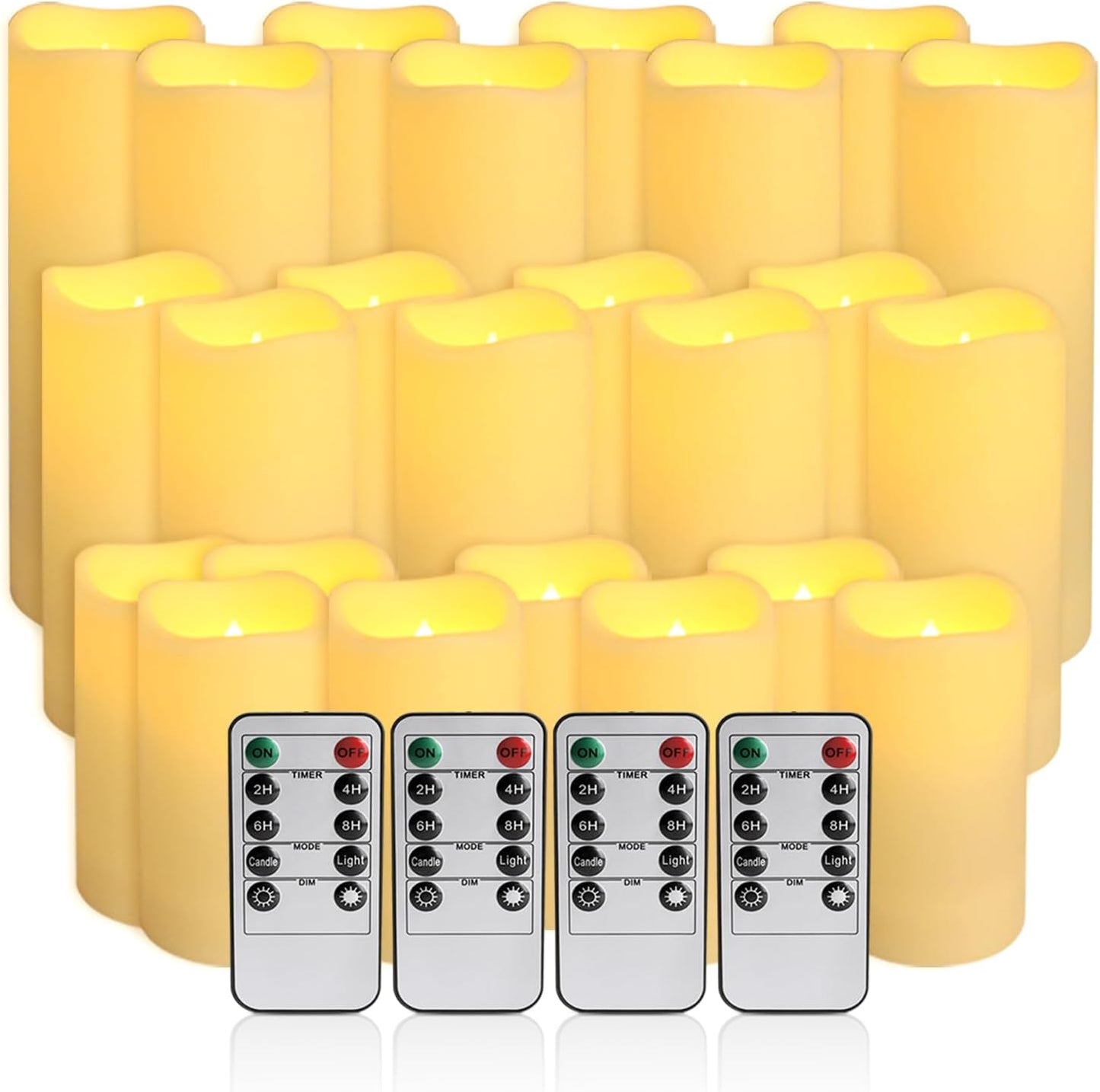 pliadvbu Flameless Pillar Candles with 4 Remote Control and Timer,Realistic Waterproof LED Candles, Long Lasting, Pack of 24 (H 4" 5" 6" x D 2.2"),for Christmas Decorations,Table,Aniversary