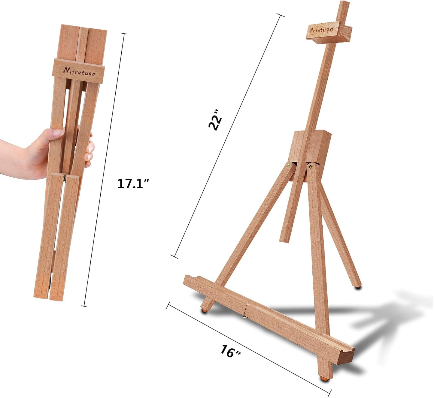 Miratuso Painting Easel, Folding Wooden Tabletop Easel Stand Holds Highest to 22" Canvas, Portable Desktop Easel Suitable for Artists, Beginners, Students