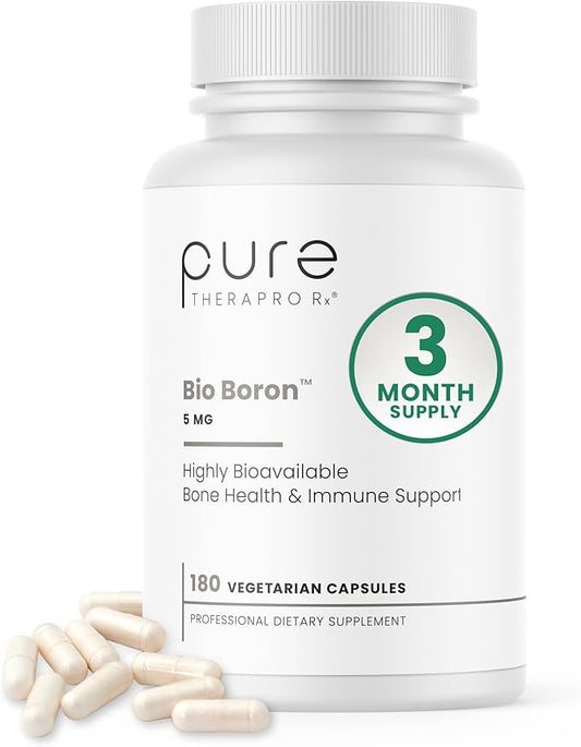 Pure TheraPro Rx Bio Boron, 5mg/Capsule, 180 Capsules, Bororganic Glycine Boron Supplements for Men & Women, Vegan Mineral Supplements for Bones, Cardiovascular Function & Immunity Support