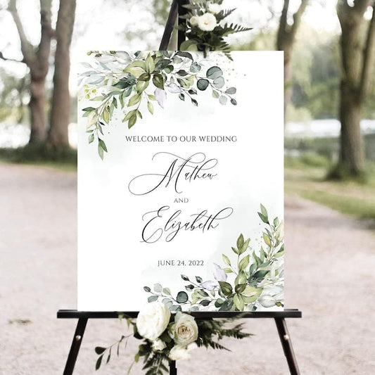 Greenery Wedding Welcome Sign, Eucalyptus Wedding Sign, Botanical Welcome Wedding Sign, Welcome to our Wedding Sign, Wedding Signs for Ceremony, Personalized Wedding Welcome Sign #15