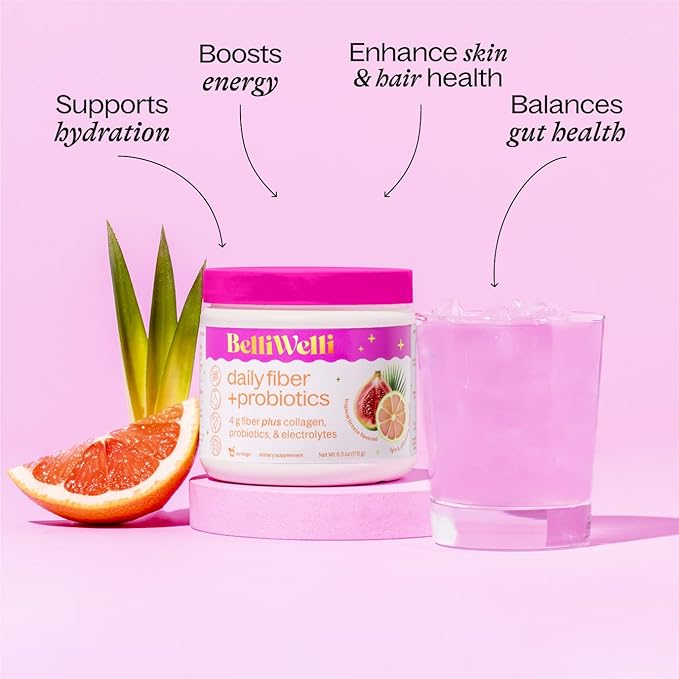 BelliWelli Fiber Supplement for Women & Men – Premium Daily Fiber Powder from Organic Acacia with Added Collagen, Electrolytes & Probiotics – No Bloat, Constipation & Gut Health Support (Tropical)