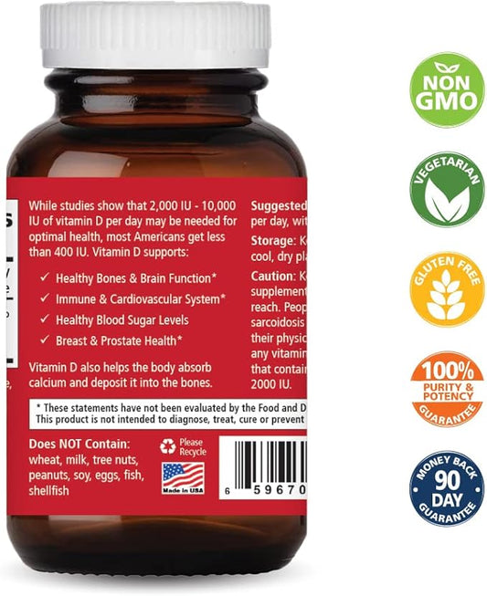 PURE ESSENCE LABS Vitamin D 2000 IU - Best Immune Support for Adults - Organic & Natural Vitamins - Immunity Booster & Dietary Supplements (30 Capsules)