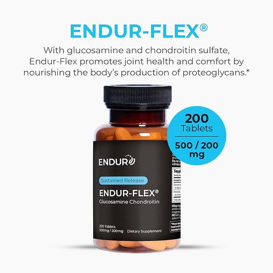 ENDUR-Flex Sustained Release - 500mg Glucosamine & 200mg Chondroitin - 200 Tablets - Antioxidant - Supplement for Back, Knees, Hands